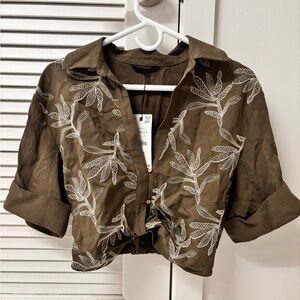 EMBROIDERED SHORT SHIRT KHAKI